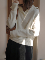 Line drawing Japanese sweet big lapel sweater women loose thick twisted flower Diamond Navy neck knitted shirt autumn