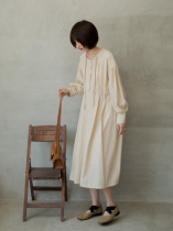 Line drawing workshop French retro fairy temperament gentle wind ribbon loose apricot long sleeve dress female