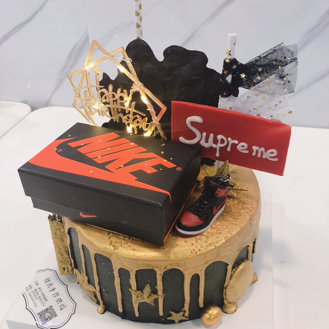 定制 羽浵 nba网红黑金aj篮球鞋巧克力生日蛋糕男私房定制蛋糕厦门