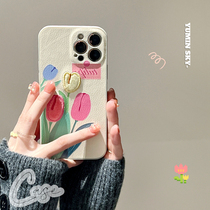 ins embroidery tulips apply iPhone12promax apple 13 11 phone shell xs xr small crowd 8plus