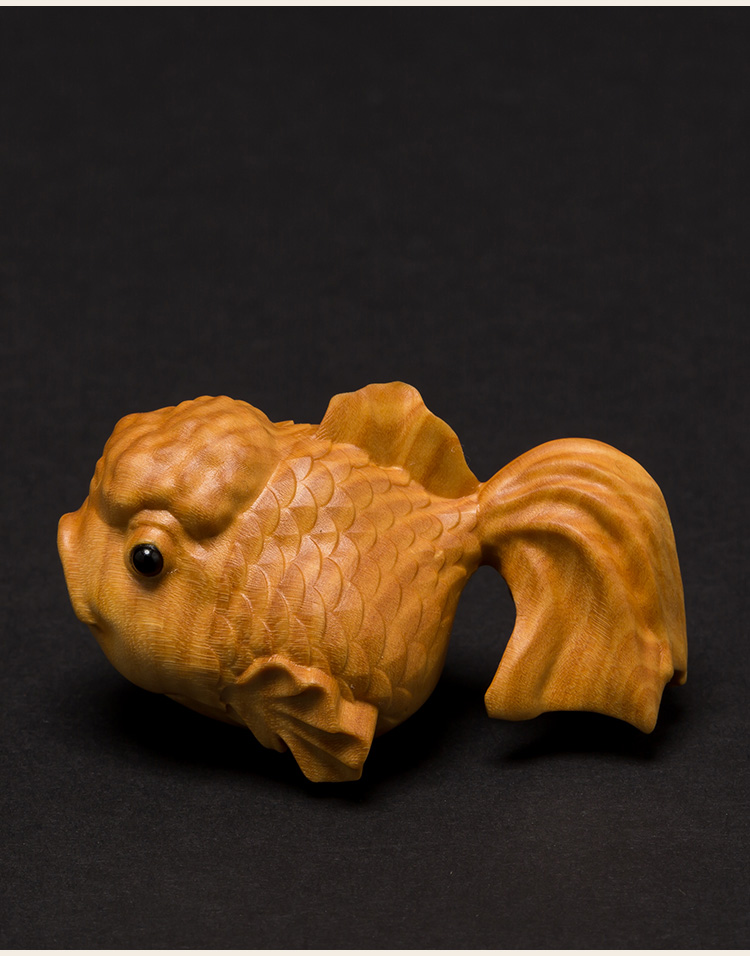 黄杨木雕文玩手把件招财鱼创意实木金鱼雕刻工艺品车摆件年年有余