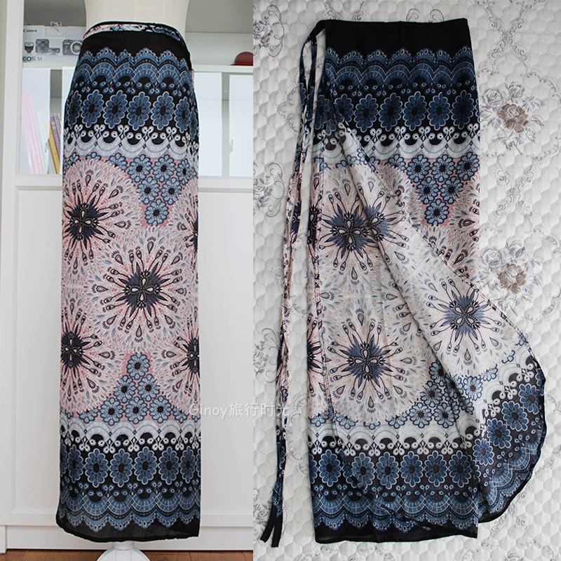 泰国传统一片式包裙波西米亚宽松女夏柬埔寨沙滩旅游半身裹裙纱笼_7折