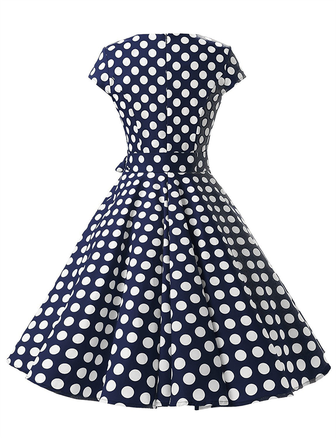 欧洲站夏季跨境女装复古印花赫本风连衣裙波点收腰系带短袖大摆裙