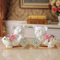 Ceramic Cai pig ornaments home accessories indoor living room wine cabinet decoration creative decoration housewarming new home gifts