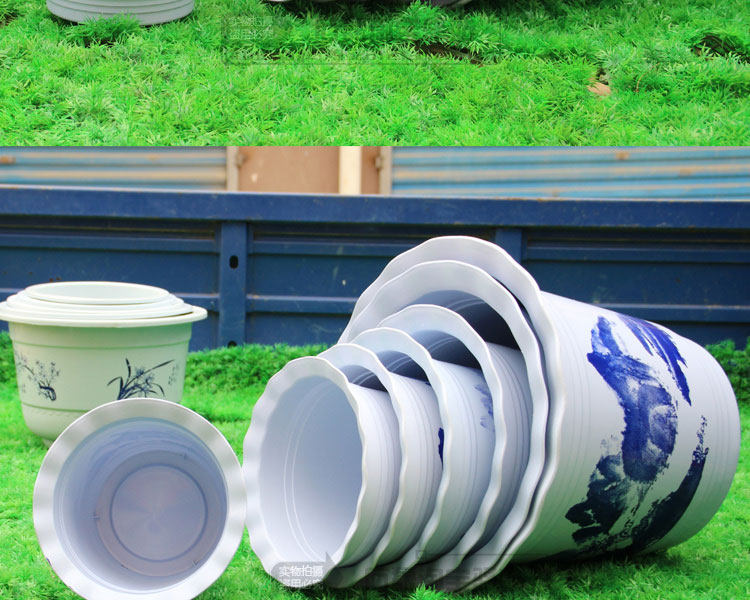 加厚塑料花盆批发仿陶瓷波浪花边无孔塑料大花盆碗莲盆荷花睡莲盆