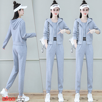 Small casual sports suit female spring and autumn 2022 new hooded cardigan slimming sportswear morning running three-piece suit