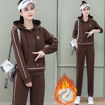 Casual morning running sports suit womens spring and autumn two-piece running clothes fashionable foreign style 2022 new large size loose cotton