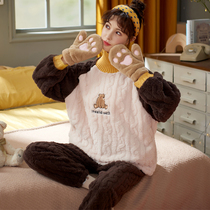 Pajamas Woman Autumn Winter Coral Suede Long Sleeves Extras Thickening Warm Sweet Beauty Casual Fashion House Conserved Two Sets