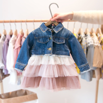  2019 girls spring new 1-3 year old baby infant children Korean denim short jacket dress suit