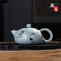 Ruyao Gongfu tea set Teapot Ceramic tea pot Tianqing open piece single pot Ru Porcelain household small Shih Tzu pot