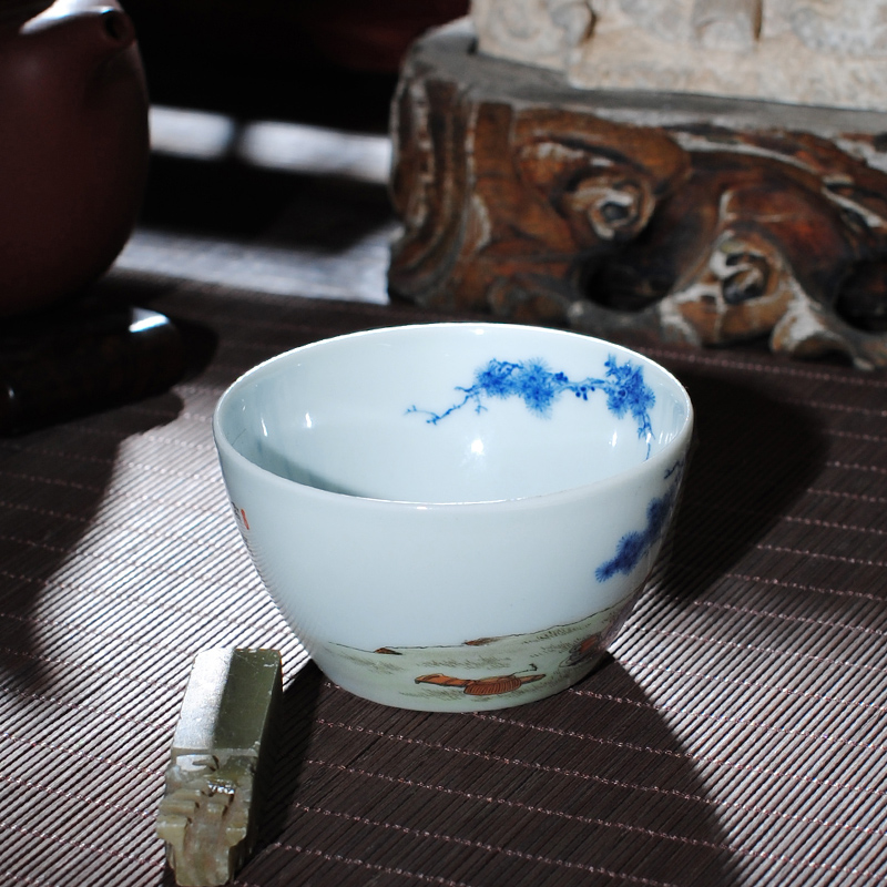 Owl up jingdezhen blue and white enamel see colour master cup tea cup drawing from the single CPU hand - made of glass