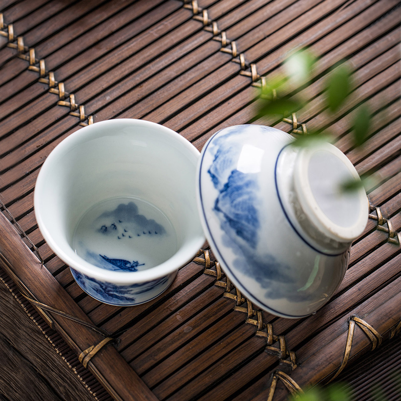 Owl up jingdezhen blue and white ceramic filter) maintain the tea set fire suit kung fu tea and heavy industry
