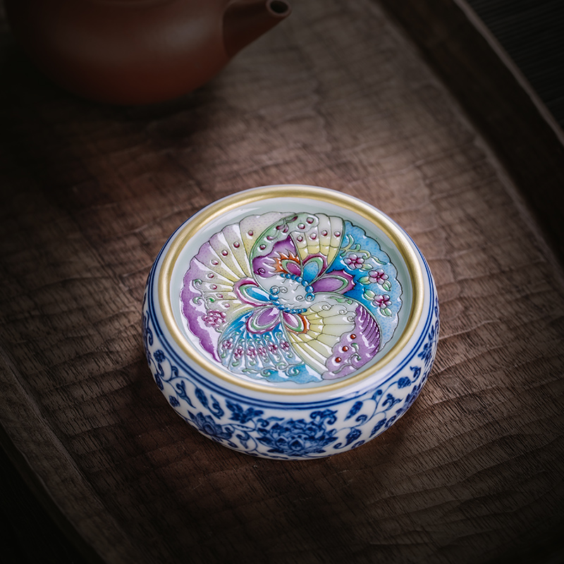 The Owl up jingdezhen tea checking ceramic cap lid doesn the blue and white tie up branch lotus enamel CaiHuDie