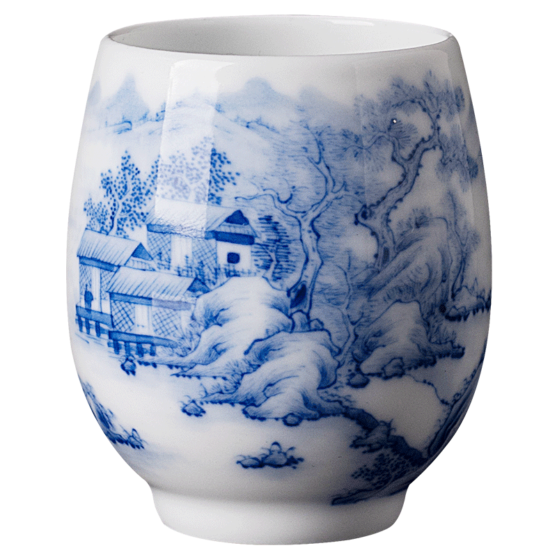 The Owl up jingdezhen blue and white hand draw landscape kung fu tea set ceramic tea cup masters cup small tea cups