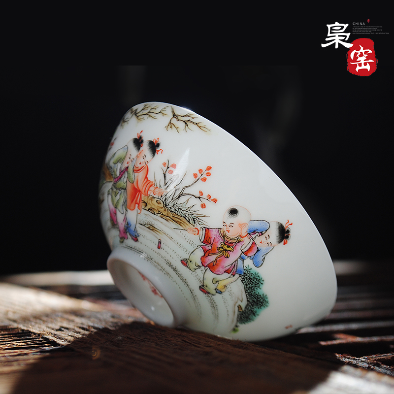 The Owl up jingdezhen tea kung fu teacups hand - made the lad famille rose bowl fine ceramic tea set