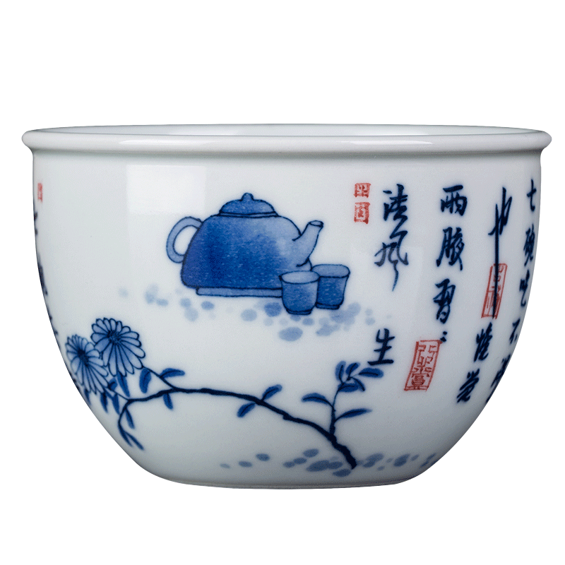 Owl up jingdezhen porcelain hand - made tea maintain single cylinder cup kung fu tea tea cup calligraphy seven bowl tea poetry