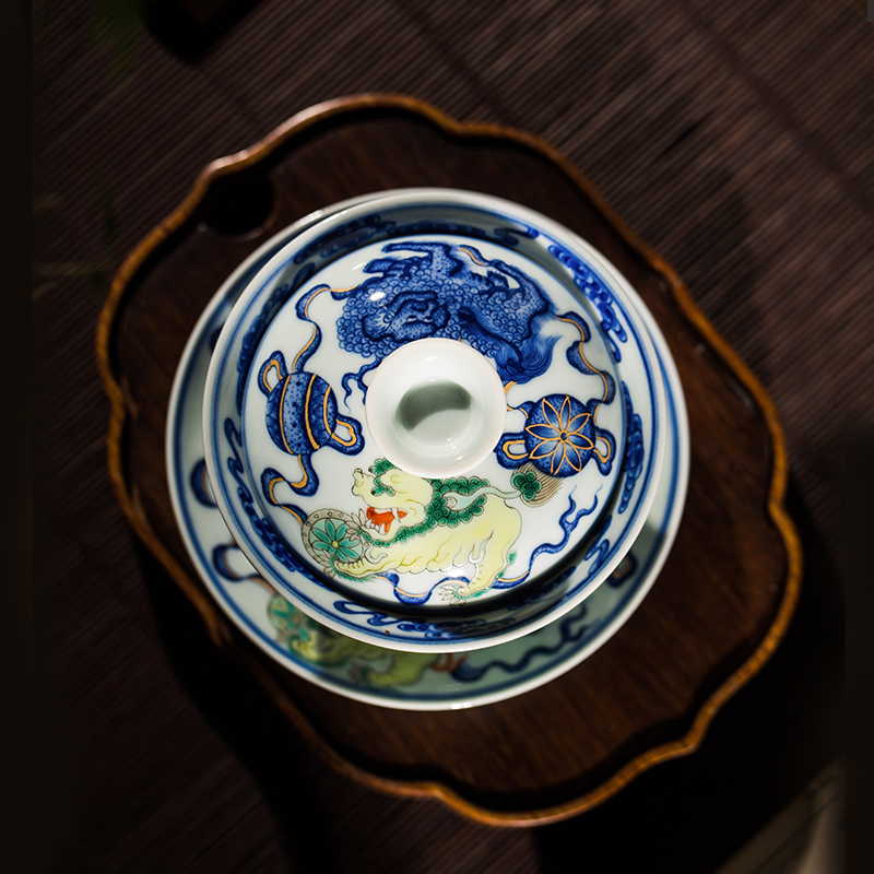 The Owl up jingdezhen ceramics by hand hand - made silk tea lion blue color bucket tureen kung fu tea bowls