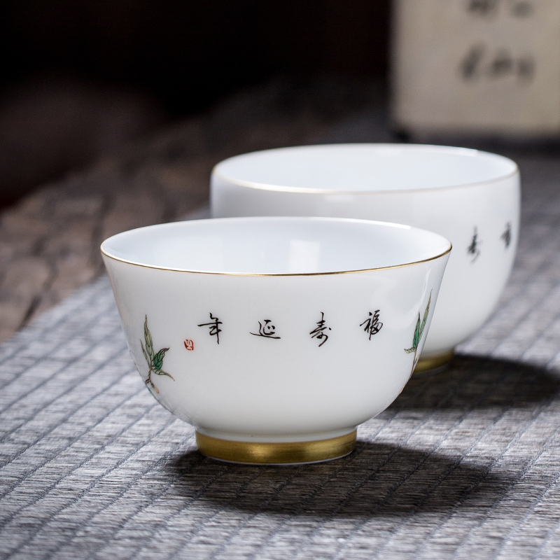 The Owl up jingdezhen tea colored enamel peach single CPU master cup ceramic cups kung fu tea sample tea cup