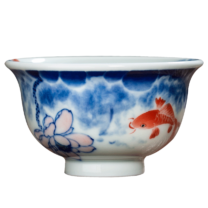 The Owl up jingdezhen porcelain glaze color hand - made kung fu tea cup under the master cup red carp ceramic pressure hand cup