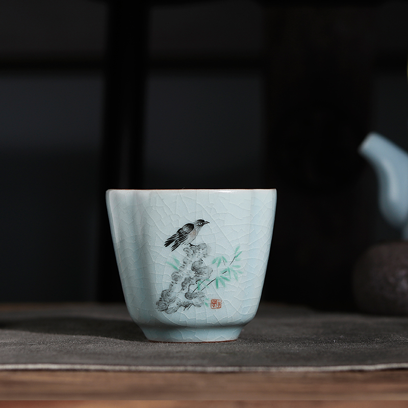 Open your up with azure manual hexagon cup kingfisher kung fu tea cups, individual cup single CPU jingdezhen tea cups