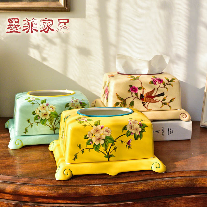 New Chinese style ceramic tissue box household American take creative living room table paper carton tea table smoke box decorative furnishing articles