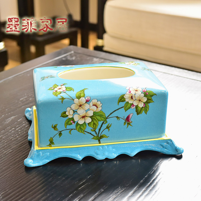 Europe type restoring ancient ways of new Chinese style dining - room sitting room tea table as ceramic pump cartons American household adornment tissue box furnishing articles