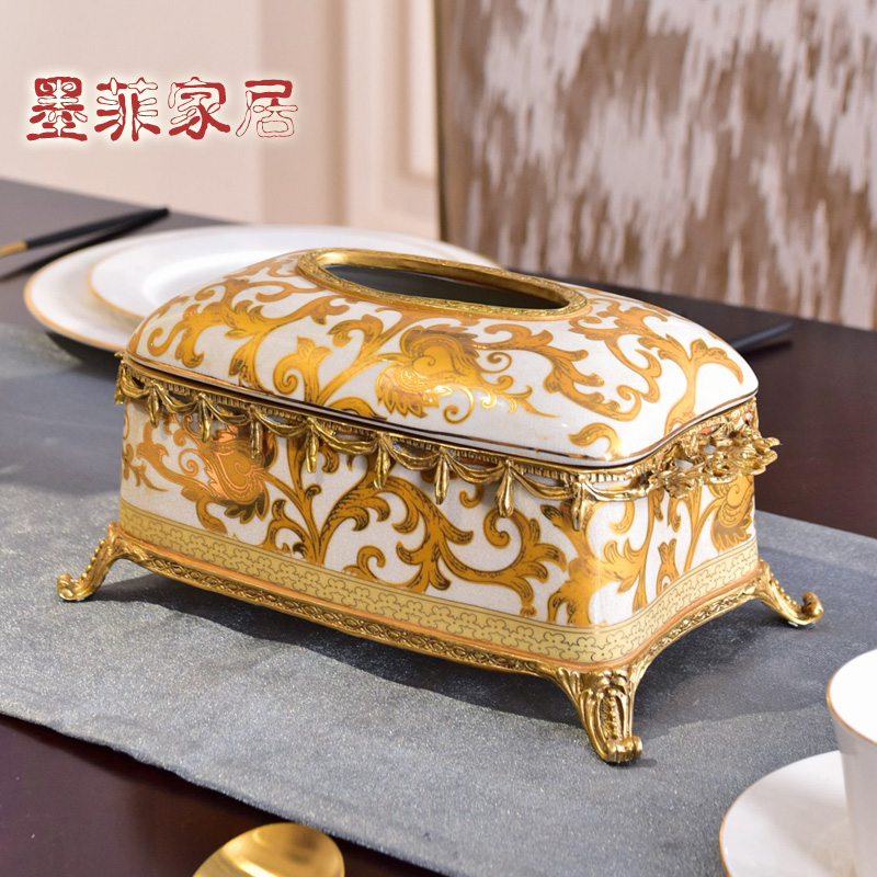 European American light much wind high - end ceramic decorative paper tissue box sitting room dining - room tea table suction box for carton furnishing articles