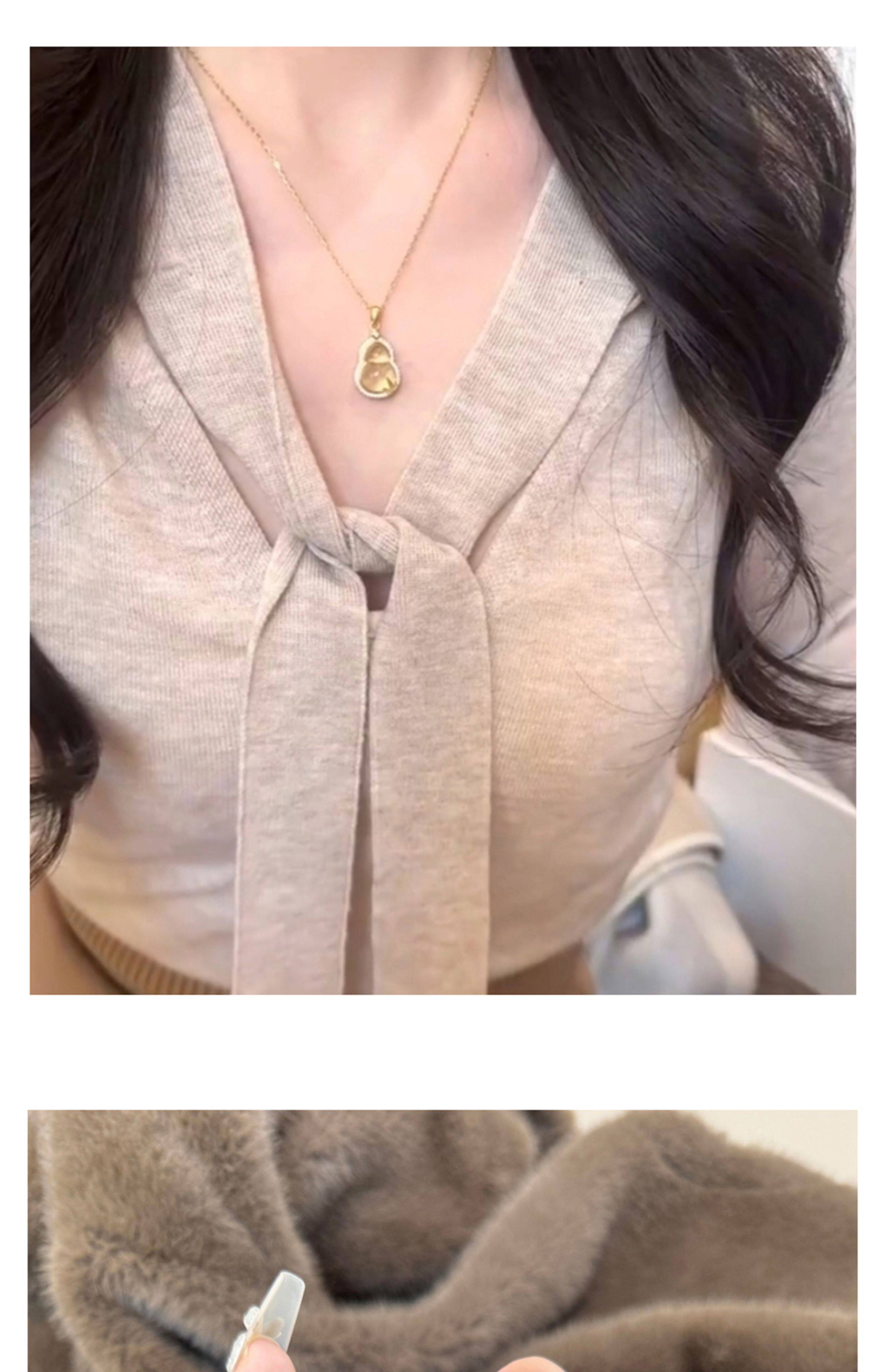 Серебряное ожерелье sukeew/酥可 金枝玉叶s925银不掉色白玉髓竹叶葫芦吊坠项炼女新品