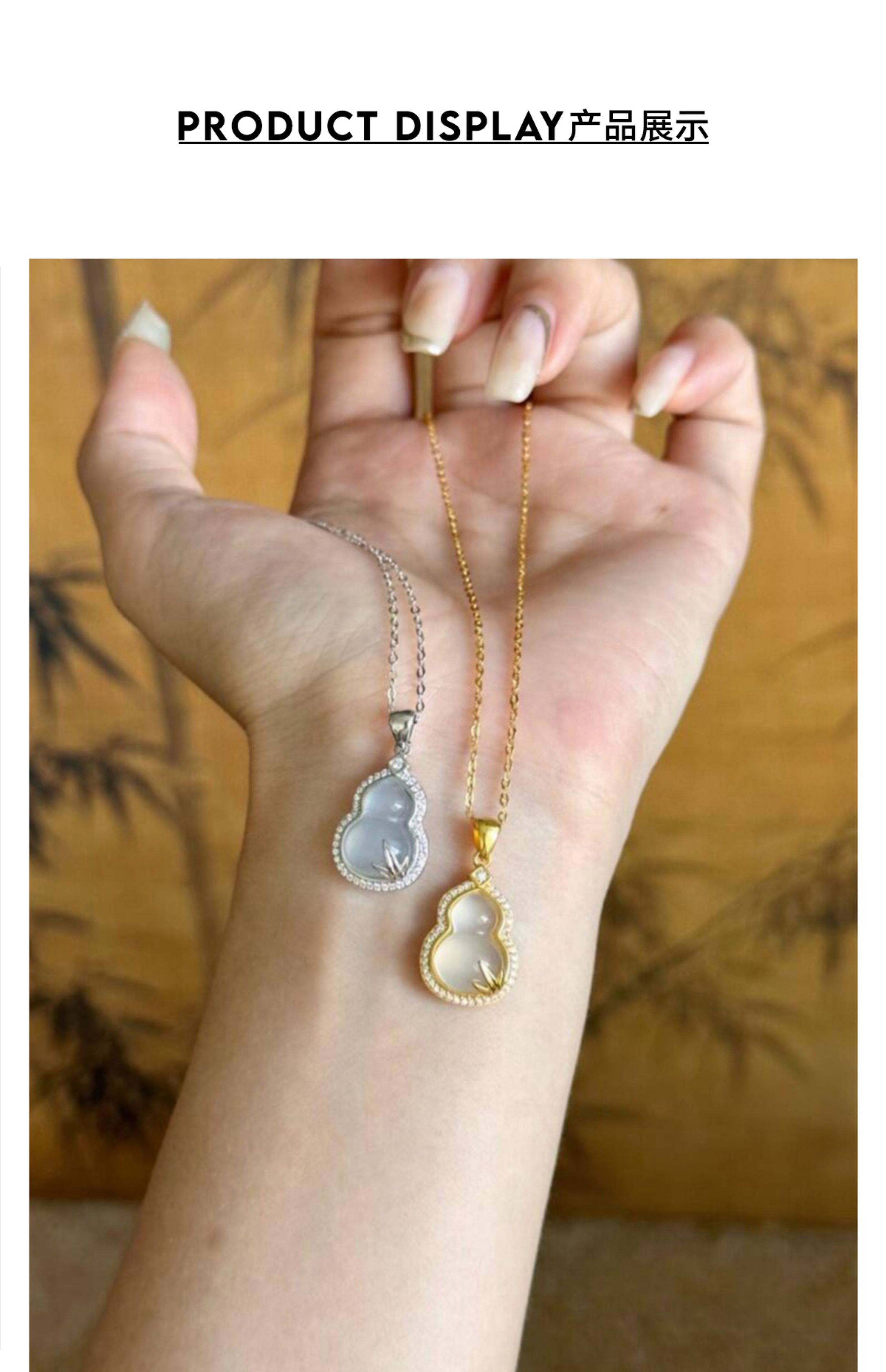 Серебряное ожерелье sukeew/酥可 金枝玉叶s925银不掉色白玉髓竹叶葫芦吊坠项炼女新品