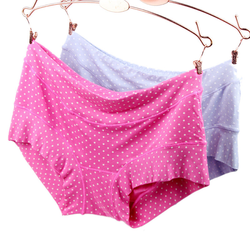4条装 女士莫代尔棉小平角内裤女土少女生圆点纯棉质档平脚短裤