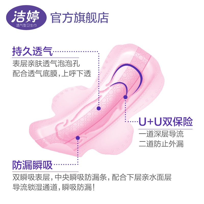 洁婷透气棉柔卫生巾日用72片侧吸日用甜睡夜用全周期套组批发正品产品展示图2