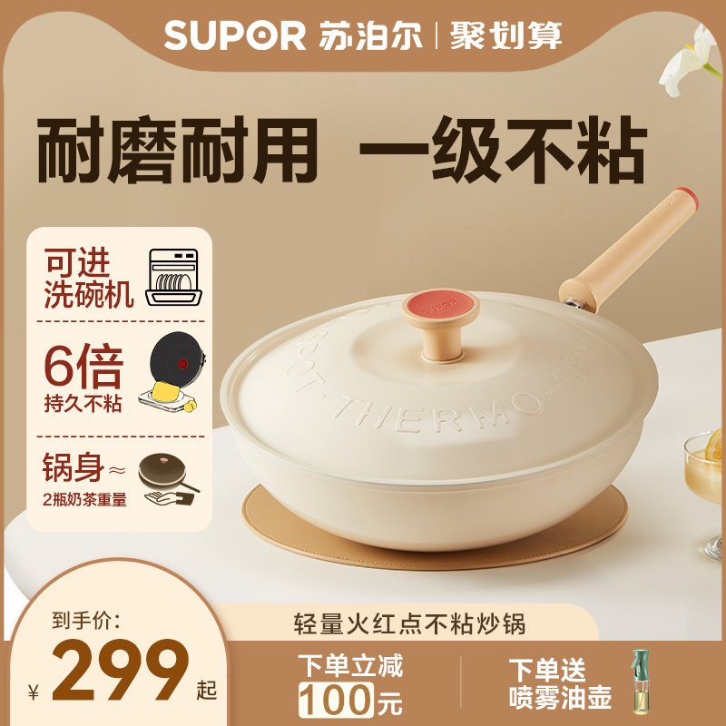 (Heavy Pound first hair) Supoir light fire Red Dot non-stick frying pan Home frying pan versatile flat bottom frying pan-Taobao