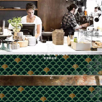 Retro-ink green fan-shaped fish scales mosaic backwall bathroom kitchen tile restaurant floor tile