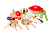 Foreign trade original single toy simulation kitchen house big wooden box red stew pot magnetic fruit vegetable Chile see