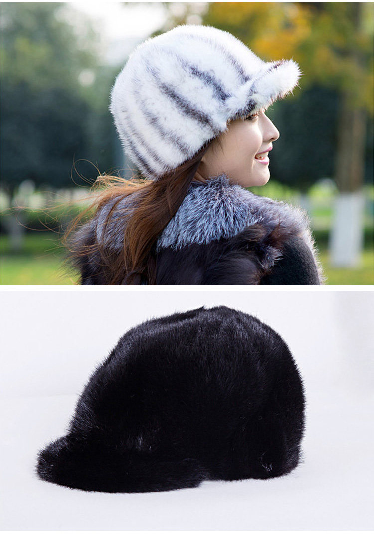 秋冬季保暖水貂女士帽子骑士帽貂皮帽子皮草鸭舌帽貂尾帽反季促销