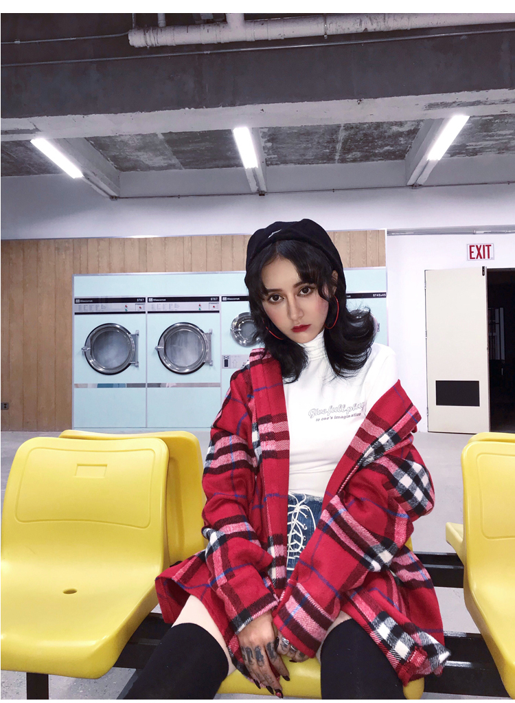 是个杀手 格子衬衫女原宿宽松韩版中长款加厚