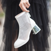 Net gauze Martin boots Womens summer breathable hollow net boots Joker thin high heels with spring and summer short boots Single boots