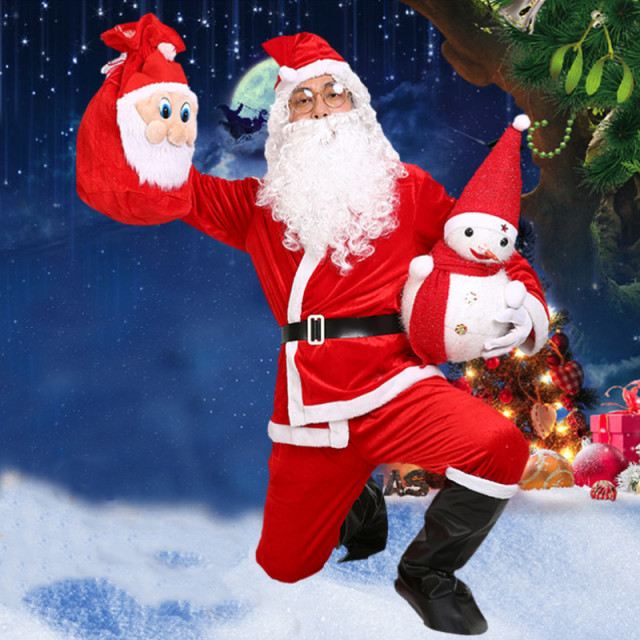 成人圣诞老人服装装扮男女圣诞服圣诞节金丝绒圣诞老公公演出衣服