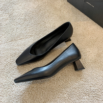 Shoes small crowddesign square with single shoe woman heel coarse heel V shallow square head foreign air black commuter working shoes