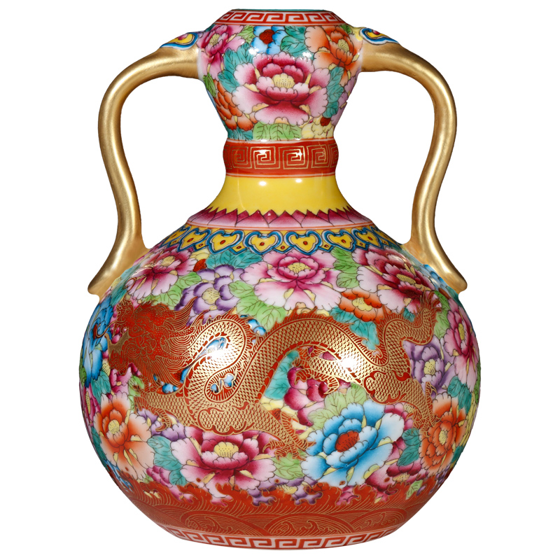 The Qing qianlong hand - made dragon and wear Chinese style flower ruyi bottles of jingdezhen ceramics sitting room porch decorate furnishing articles