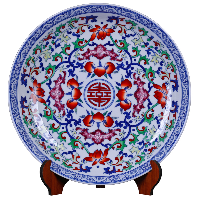 Bats hand - made classical Ming and the qing dynasties emperor up collection lines peach sat dish ceramic plate decoration furnishing articles hang dish of jingdezhen