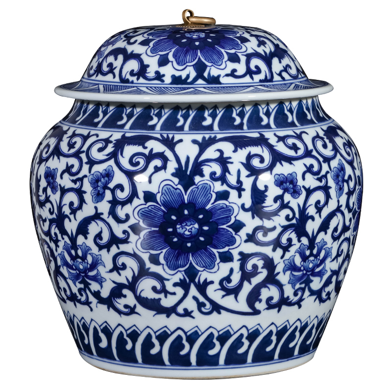 Antique hand - made of blue and white porcelain of jingdezhen ceramics cover pot of new Chinese style living room porch rich ancient frame caddy fixings furnishing articles