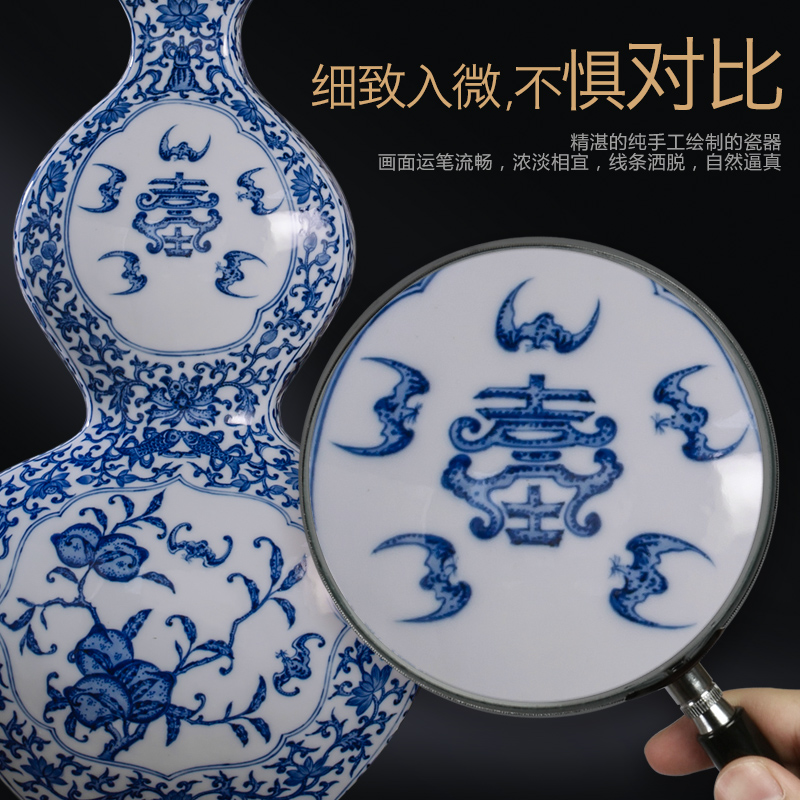 】 【 emperor up hand - made maintain antique porcelain wufu hold life of gourd bottle of jingdezhen ceramic vases, rich ancient frame furnishing articles