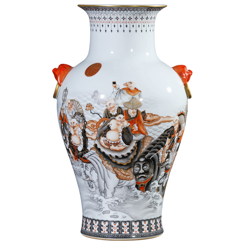 Imitation the qing qianlong hand - made color ink alum red paint Chinese style porch decorate furnishing articles 18 arhats jingdezhen ceramics