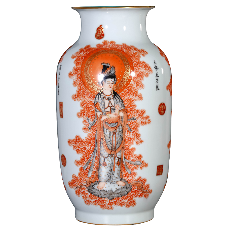 Jingdezhen ceramics three st vase Chinese antique hand - made alum red paint western sitting room porch decorate furnishing articles