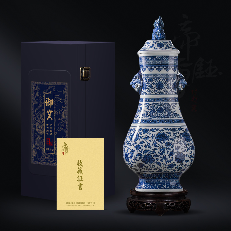 Emperor hand blue and white porcelain up jack fortune gather its ehrs statute of jingdezhen ceramic Chinese style villa decorations furnishing articles