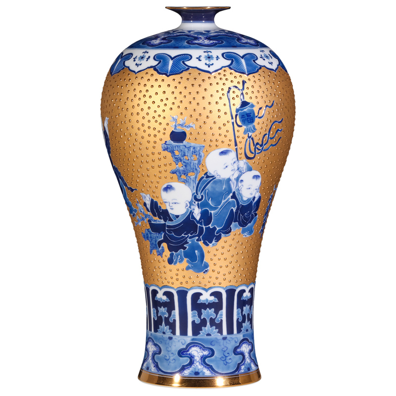 The Spring of jingdezhen ceramics craft gold blue boy make vases, I and contracted sitting room adornment is placed the process