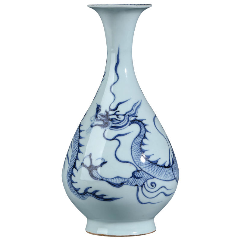 Yuan blue and white dragon flying lines and the name of the emperor up okho spring bottle of antique hand - made gift porcelain vases, flower collection furnishing articles