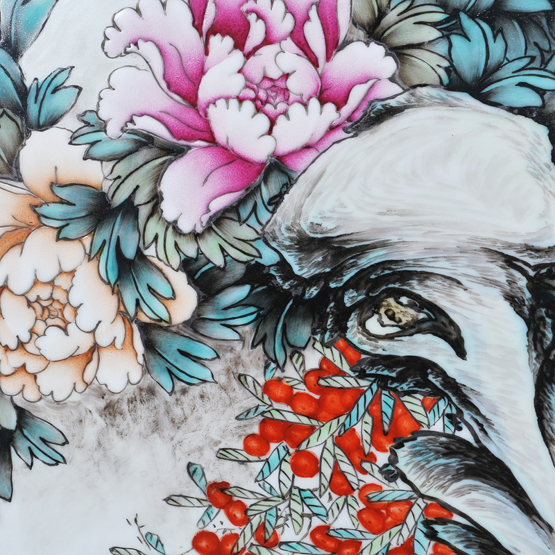 Jingdezhen ceramics Feng Huiying hand - made painting of flowers and four screen sitting room adornment porcelain plate painting murals household furnishing articles