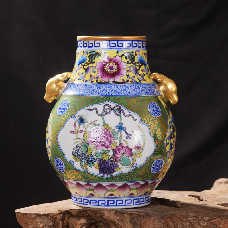 Jingdezhen ceramics high - end antique qianlong gold f tube vase household adornment mei bottle process furnishing articles in the living room